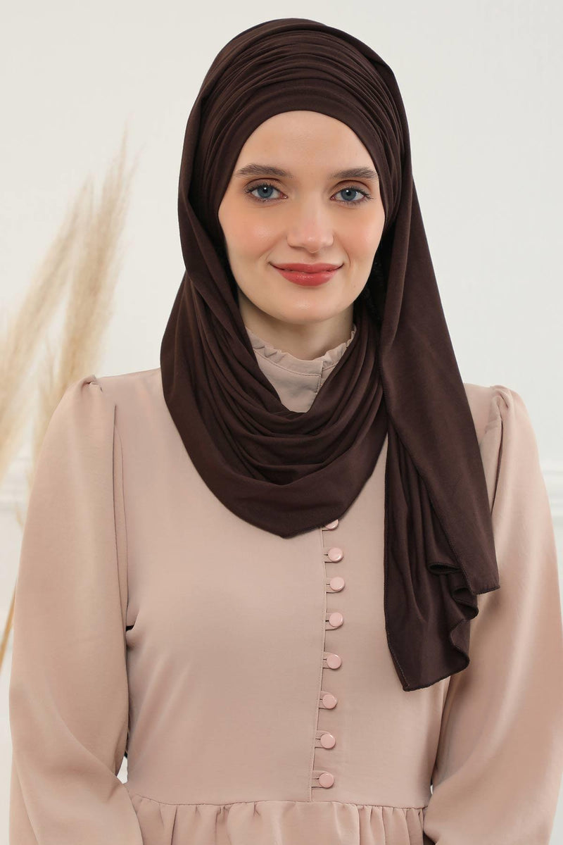 Jersey Shawl for Women 95% Cotton Bonnet Modesty Turban Cap Wrap Instant Scarf,BT-1 Brown