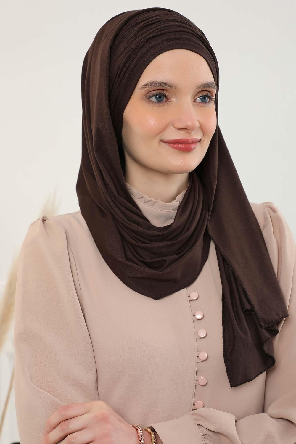 Premium Jersey Shawl Hijab for Women, Easy to Wear Cotton Headscarf, Lightweight and Breathable Instant Jersey Shawl, Mother's Day Gift,BT-1 Brown