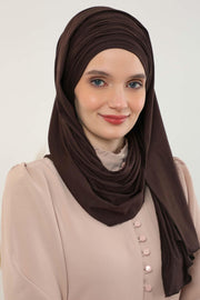 Jersey Shawl for Women 95% Cotton Bonnet Modesty Turban Cap Wrap Instant Scarf,BT-1 Brown