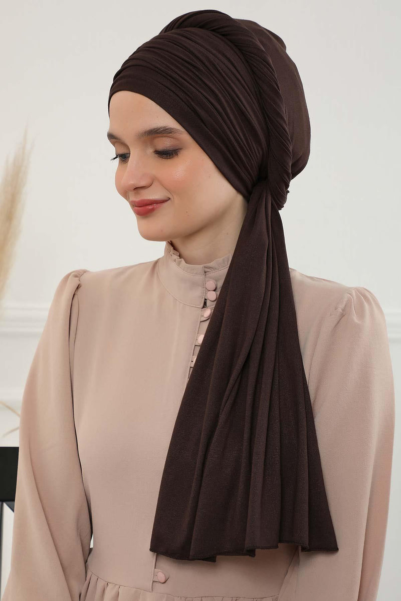 Jersey Shawl for Women 95% Cotton Bonnet Modesty Turban Cap Wrap Instant Scarf,BT-1 Brown