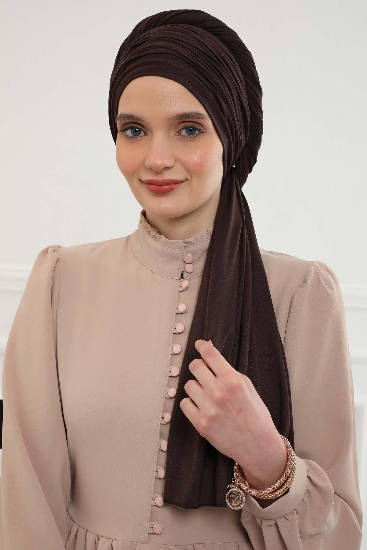 Premium Jersey Shawl Hijab for Women, Easy to Wear Cotton Headscarf, Lightweight and Breathable Instant Jersey Shawl, Mother's Day Gift,BT-1 Brown