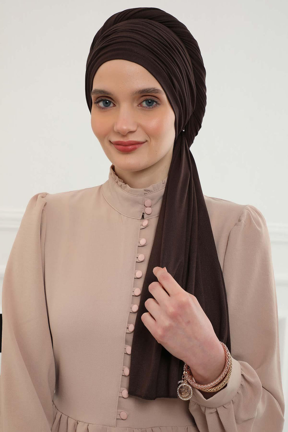 Premium Jersey Shawl Hijab for Women, Easy to Wear Cotton Headscarf, Lightweight and Breathable Instant Jersey Shawl, Mother's Day Gift,BT-1 Brown