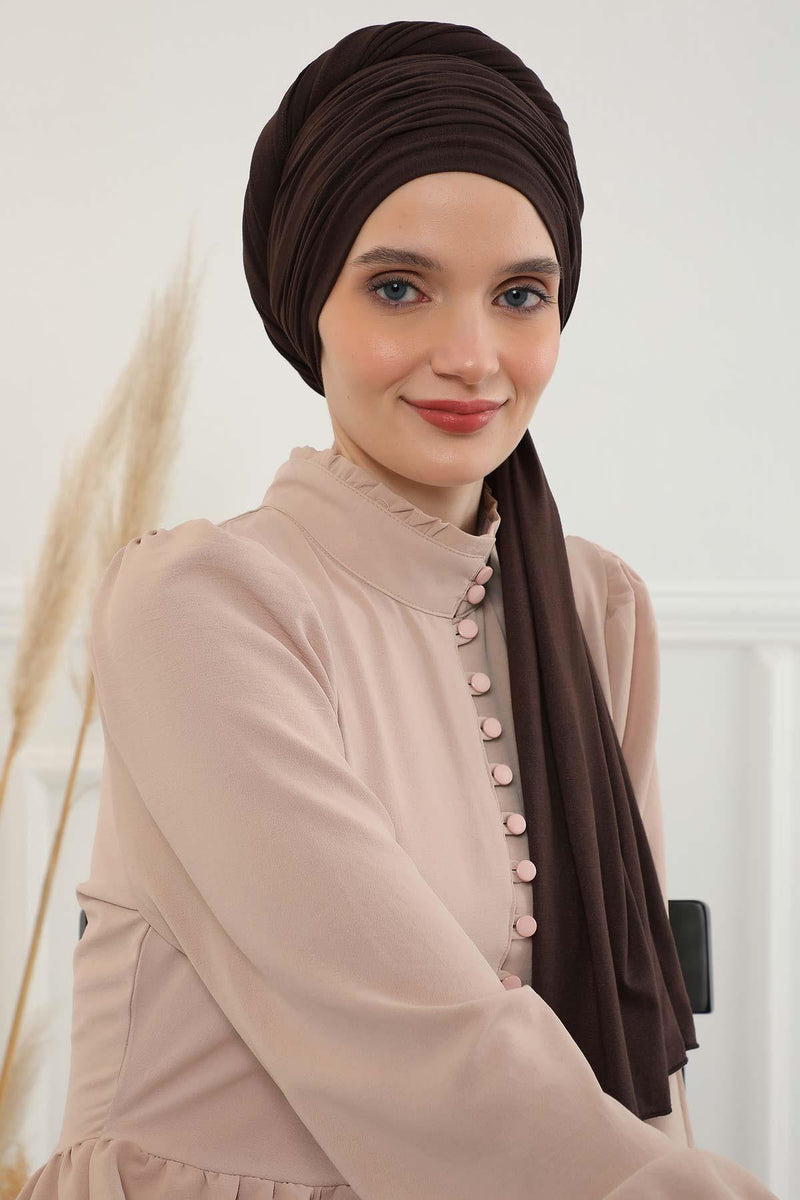 Jersey Shawl for Women 95% Cotton Bonnet Modesty Turban Cap Wrap Instant Scarf,BT-1 Brown