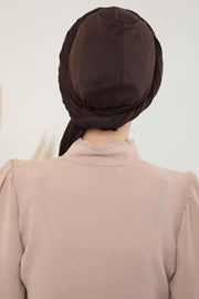 Jersey Shawl for Women 95% Cotton Bonnet Modesty Turban Cap Wrap Instant Scarf,BT-1 Brown