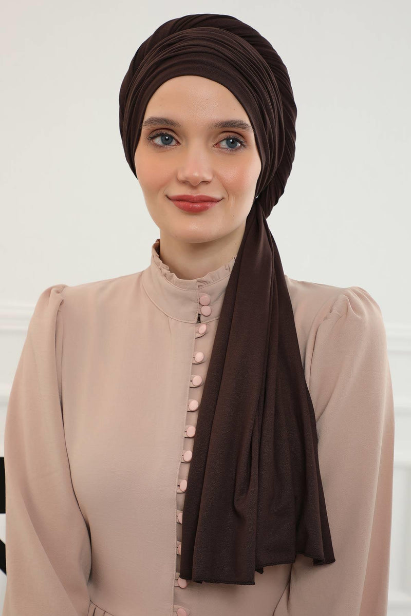 Jersey Shawl for Women 95% Cotton Bonnet Modesty Turban Cap Wrap Instant Scarf,BT-1 Brown