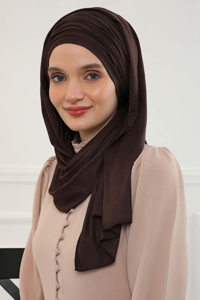 Jersey Shawl for Women 95% Cotton Bonnet Modesty Turban Cap Wrap Instant Scarf,BT-1 Brown