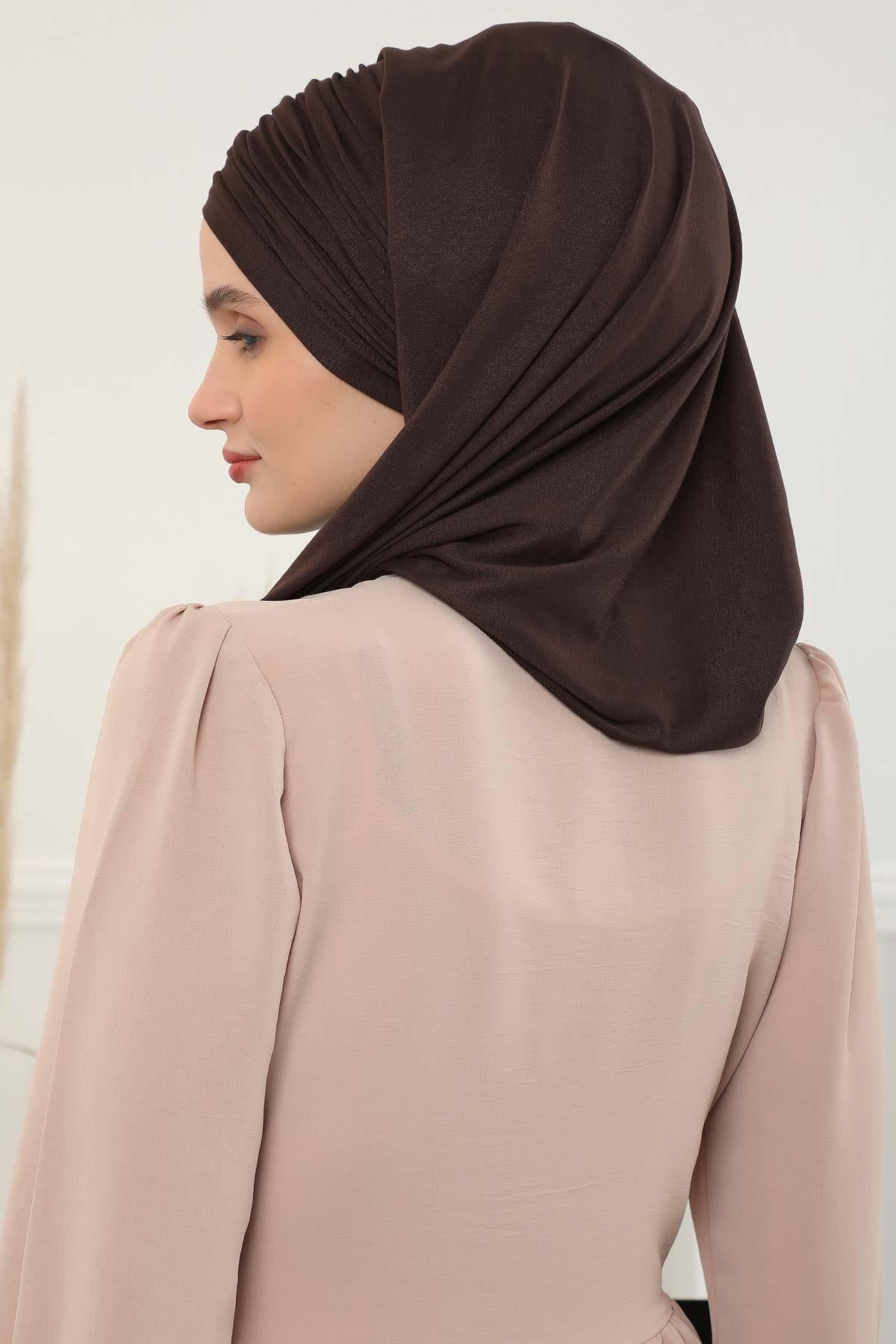 Premium Jersey Shawl Hijab for Women, Easy to Wear Cotton Headscarf, Lightweight and Breathable Instant Jersey Shawl, Mother's Day Gift,BT-1 Brown