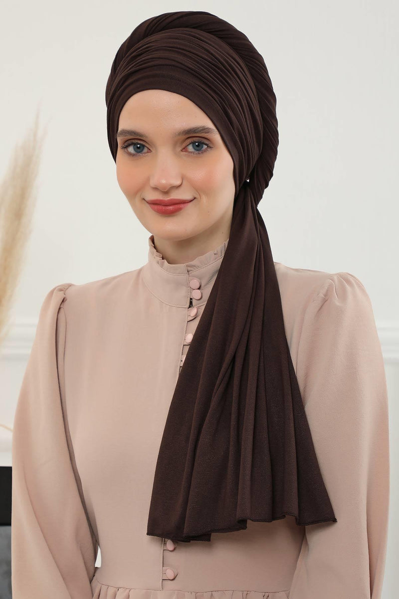 Jersey Shawl for Women 95% Cotton Bonnet Modesty Turban Cap Wrap Instant Scarf,BT-1 Brown
