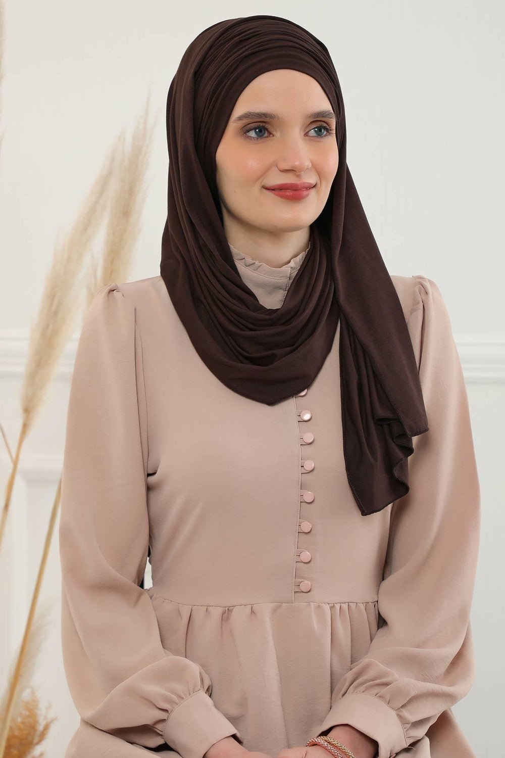 Premium Jersey Shawl Hijab for Women, Easy to Wear Cotton Headscarf, Lightweight and Breathable Instant Jersey Shawl, Mother's Day Gift,BT-1 Brown