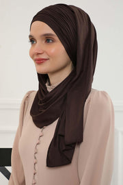 Jersey Shawl for Women 95% Cotton Bonnet Modesty Turban Cap Wrap Instant Scarf,BT-1 Brown