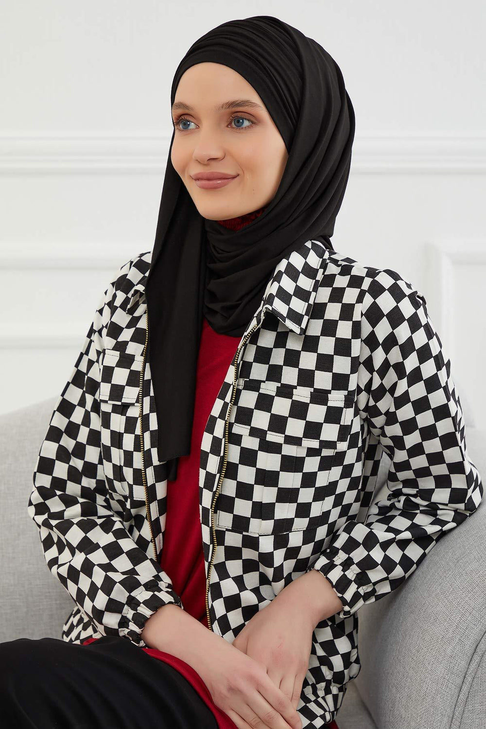 Premium Jersey Shawl Hijab for Women, Easy to Wear Cotton Headscarf, Lightweight and Breathable Instant Jersey Shawl, Mother's Day Gift,BT-1 Black