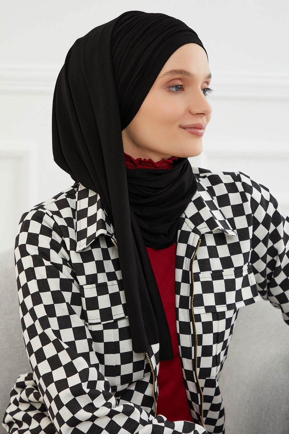 Premium Jersey Shawl Hijab for Women, Easy to Wear Cotton Headscarf, Lightweight and Breathable Instant Jersey Shawl, Mother's Day Gift,BT-1 Black