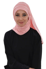 Jersey Shawl for Women 95% Cotton Bonnet Modesty Turban Cap Wrap Instant Scarf,BT-1 Powder