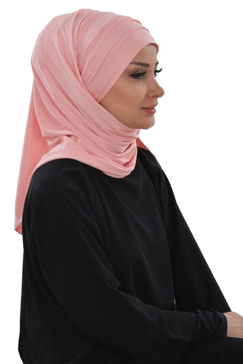 Jersey Shawl for Women 95% Cotton Bonnet Modesty Turban Cap Wrap Instant Scarf,BT-1 Powder