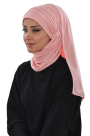 Jersey Shawl for Women 95% Cotton Bonnet Modesty Turban Cap Wrap Instant Scarf,BT-1 Powder