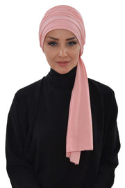 Jersey Shawl for Women 95% Cotton Bonnet Modesty Turban Cap Wrap Instant Scarf,BT-1 Powder