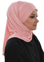 Jersey Shawl for Women 95% Cotton Bonnet Modesty Turban Cap Wrap Instant Scarf,BT-1 Powder