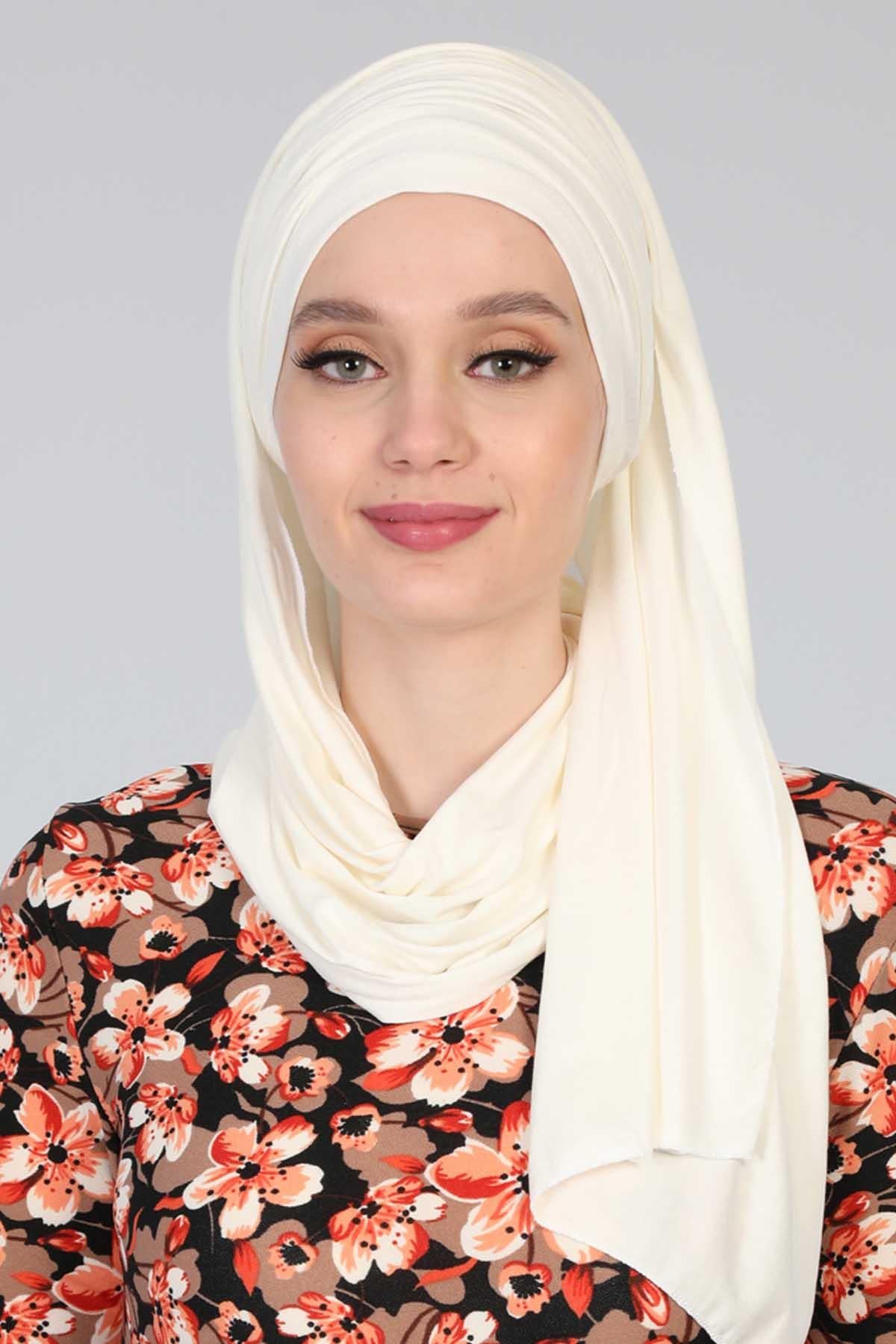 Premium Jersey Shawl Hijab for Women, Easy to Wear Cotton Headscarf, Lightweight and Breathable Instant Jersey Shawl, Mother's Day Gift,BT-1 Ivory