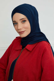 Jersey Shawl for Women 95% Cotton Head Wrap Instant Modesty Turban Cap Scarf Cross Stich Ready to Wear Hijab,PS-40 Navy Blue
