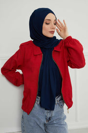 Jersey Shawl for Women 95% Cotton Head Wrap Instant Modesty Turban Cap Scarf Cross Stich Ready to Wear Hijab,PS-40 Navy Blue