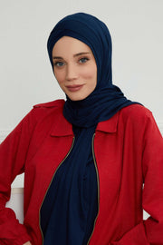 Jersey Shawl for Women 95% Cotton Head Wrap Instant Modesty Turban Cap Scarf Cross Stich Ready to Wear Hijab,PS-40 Navy Blue
