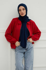 Jersey Shawl for Women 95% Cotton Head Wrap Instant Modesty Turban Cap Scarf Cross Stich Ready to Wear Hijab,PS-40 Navy Blue