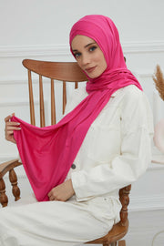 Jersey Shawl for Women 95% Cotton Head Wrap Instant Modesty Turban Cap Scarf Cross Stich Ready to Wear Hijab,PS-40 Fuchsia
