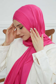 Jersey Shawl for Women 95% Cotton Head Wrap Instant Modesty Turban Cap Scarf Cross Stich Ready to Wear Hijab,PS-40 Fuchsia