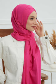 Jersey Shawl for Women 95% Cotton Head Wrap Instant Modesty Turban Cap Scarf Cross Stich Ready to Wear Hijab,PS-40 Fuchsia