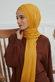 Jersey Shawl for Women 95% Cotton Head Wrap Instant Modesty Turban Cap Scarf Cross Stich Ready to Wear Hijab,PS-40 Mustard Yellow