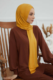 Jersey Shawl for Women 95% Cotton Head Wrap Instant Modesty Turban Cap Scarf Cross Stich Ready to Wear Hijab,PS-40 Mustard Yellow