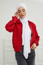 Jersey Shawl for Women 95% Cotton Head Wrap Instant Modesty Turban Cap Scarf Cross Stich Ready to Wear Hijab,PS-40 White