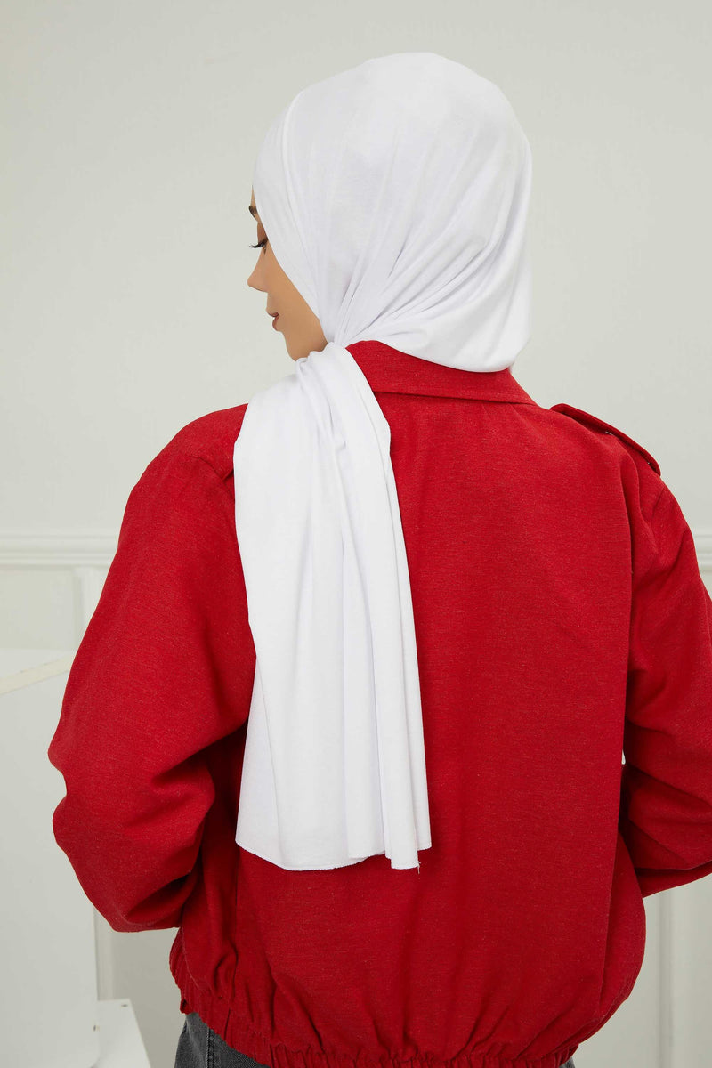 Jersey Shawl for Women 95% Cotton Head Wrap Instant Modesty Turban Cap Scarf Cross Stich Ready to Wear Hijab,PS-40 White