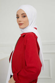 Jersey Shawl for Women 95% Cotton Head Wrap Instant Modesty Turban Cap Scarf Cross Stich Ready to Wear Hijab,PS-40 White