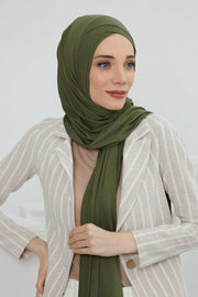 Jersey Shawl for Women 95% Cotton Head Wrap Instant Modesty Turban Cap Scarf Cross Stich Ready to Wear Hijab,PS-40 Army Green