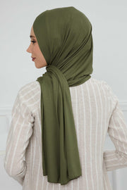 Jersey Shawl for Women 95% Cotton Head Wrap Instant Modesty Turban Cap Scarf Cross Stich Ready to Wear Hijab,PS-40 Army Green