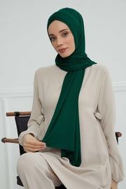 Jersey Shawl for Women 95% Cotton Head Wrap Instant Modesty Turban Cap Scarf Cross Stich Ready to Wear Hijab,PS-40 Green