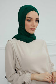 Jersey Shawl for Women 95% Cotton Head Wrap Instant Modesty Turban Cap Scarf Cross Stich Ready to Wear Hijab,PS-40 Green