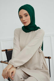 Jersey Shawl for Women 95% Cotton Head Wrap Instant Modesty Turban Cap Scarf Cross Stich Ready to Wear Hijab,PS-40 Green