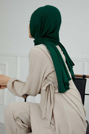 Jersey Shawl for Women 95% Cotton Head Wrap Instant Modesty Turban Cap Scarf Cross Stich Ready to Wear Hijab,PS-40 Green