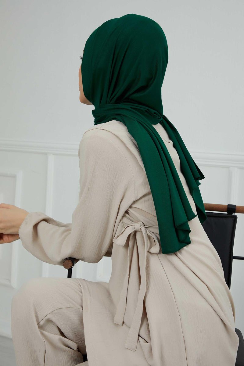 Jersey Shawl for Women 95% Cotton Head Wrap Instant Modesty Turban Cap Scarf Cross Stich Ready to Wear Hijab,PS-40 Green