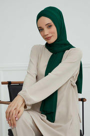 Jersey Shawl for Women 95% Cotton Head Wrap Instant Modesty Turban Cap Scarf Cross Stich Ready to Wear Hijab,PS-40 Green