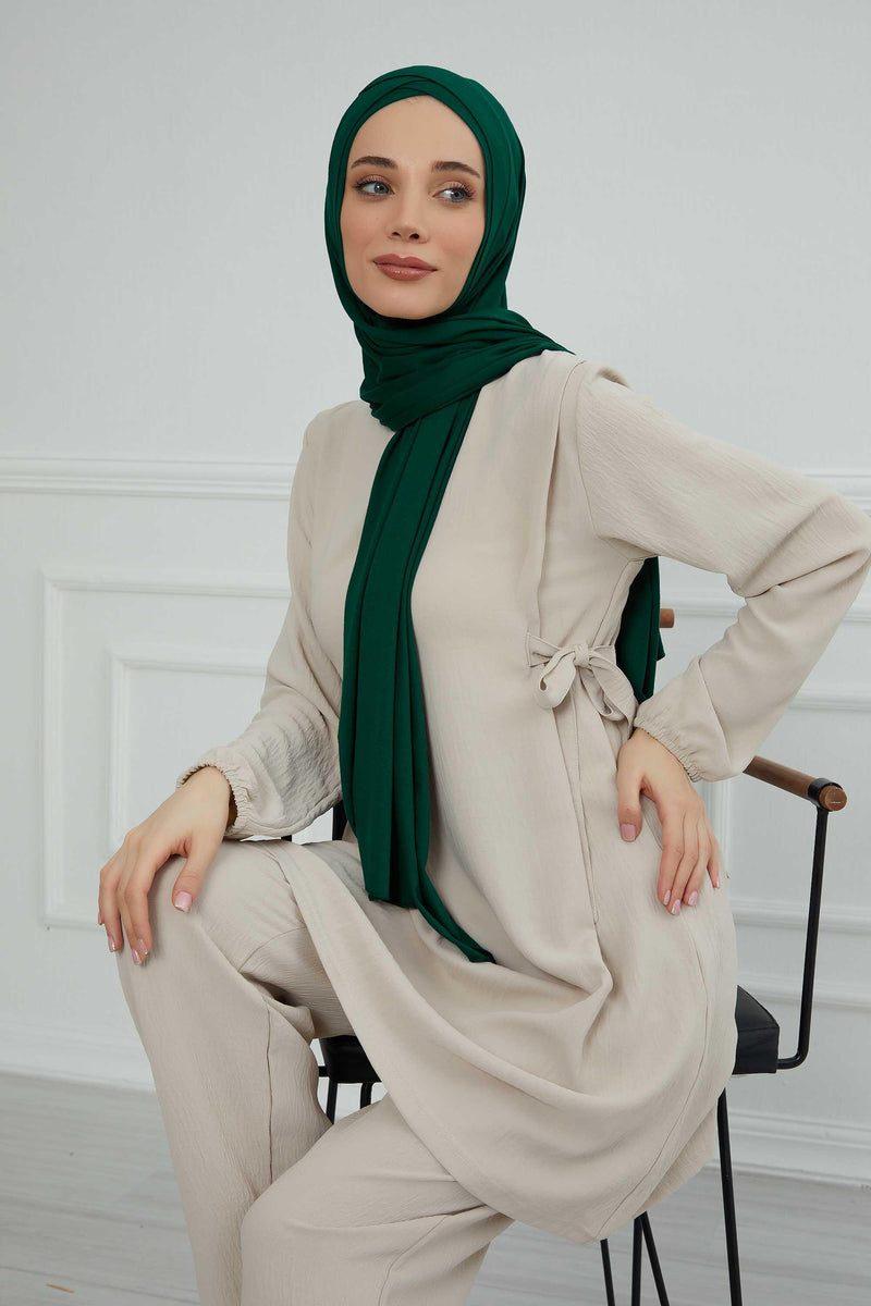 Jersey Shawl for Women 95% Cotton Head Wrap Instant Modesty Turban Cap Scarf Cross Stich Ready to Wear Hijab,PS-40 Green
