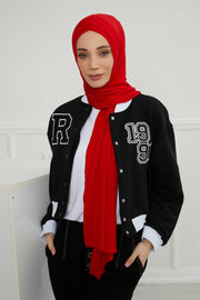 Jersey Shawl for Women 95% Cotton Head Wrap Instant Modesty Turban Cap Scarf Cross Stich Ready to Wear Hijab,PS-40 Red