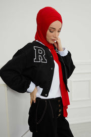 Jersey Shawl for Women 95% Cotton Head Wrap Instant Modesty Turban Cap Scarf Cross Stich Ready to Wear Hijab,PS-40 Red