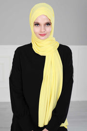 Jersey Shawl for Women 95% Cotton Head Wrap Instant Modesty Turban Cap Scarf Cross Stich Ready to Wear Hijab,PS-40 Yellow