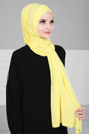 Jersey Shawl for Women 95% Cotton Head Wrap Instant Modesty Turban Cap Scarf Cross Stich Ready to Wear Hijab,PS-40 Yellow