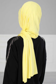 Jersey Shawl for Women 95% Cotton Head Wrap Instant Modesty Turban Cap Scarf Cross Stich Ready to Wear Hijab,PS-40 Yellow