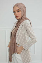 Jersey Shawl for Women 95% Cotton Head Wrap Instant Modesty Turban Cap Scarf Cross Stich Ready to Wear Hijab,PS-40 Mink