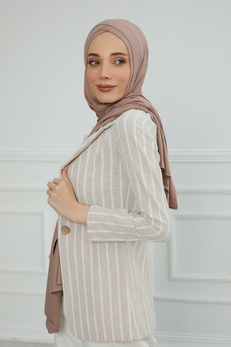 Jersey Shawl for Women 95% Cotton Head Wrap Instant Modesty Turban Cap Scarf Cross Stich Ready to Wear Hijab,PS-40 Mink